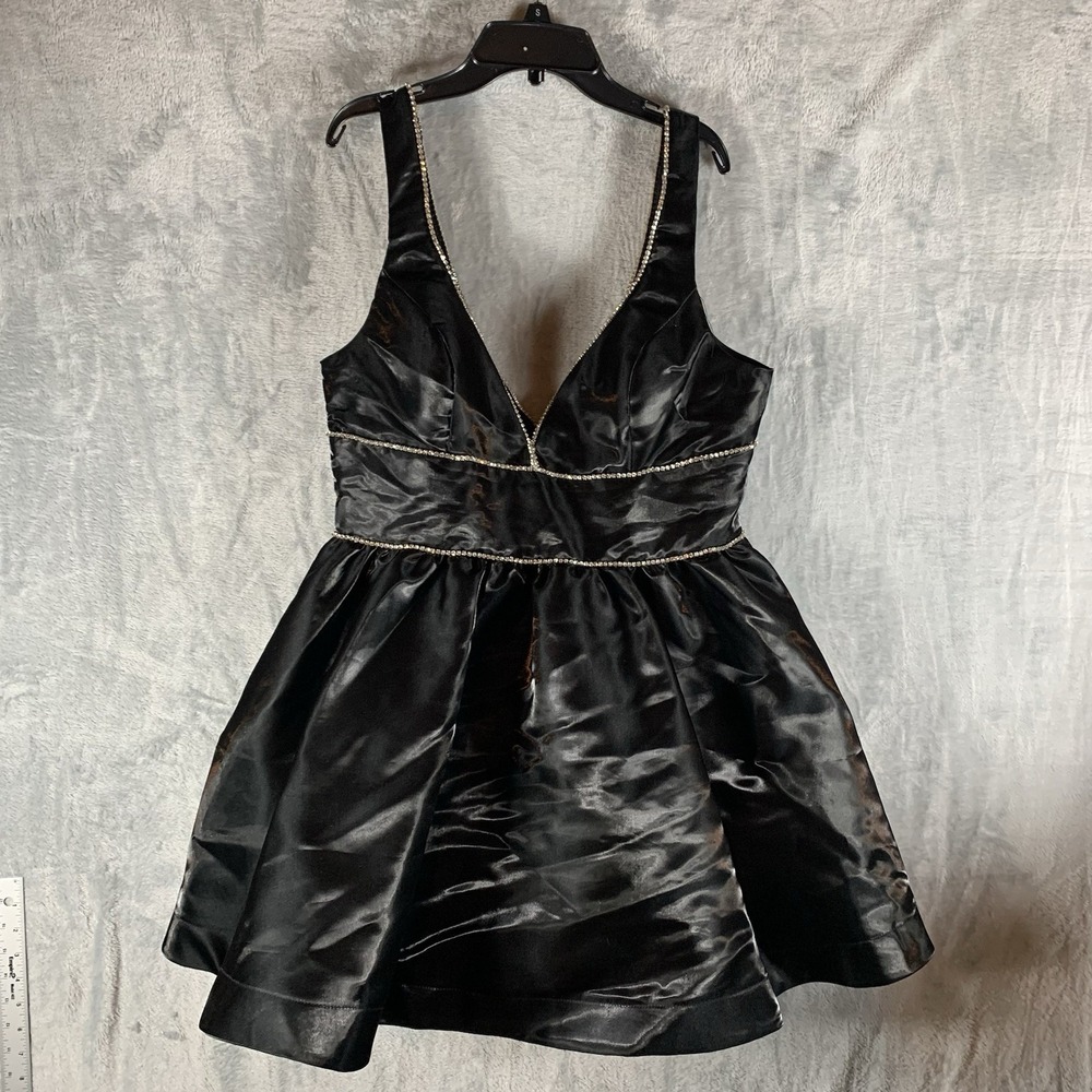 B. Darlin Juniors Dress Shimmer Fit & Flare Elizabeth Mini Rhinestones Black 13